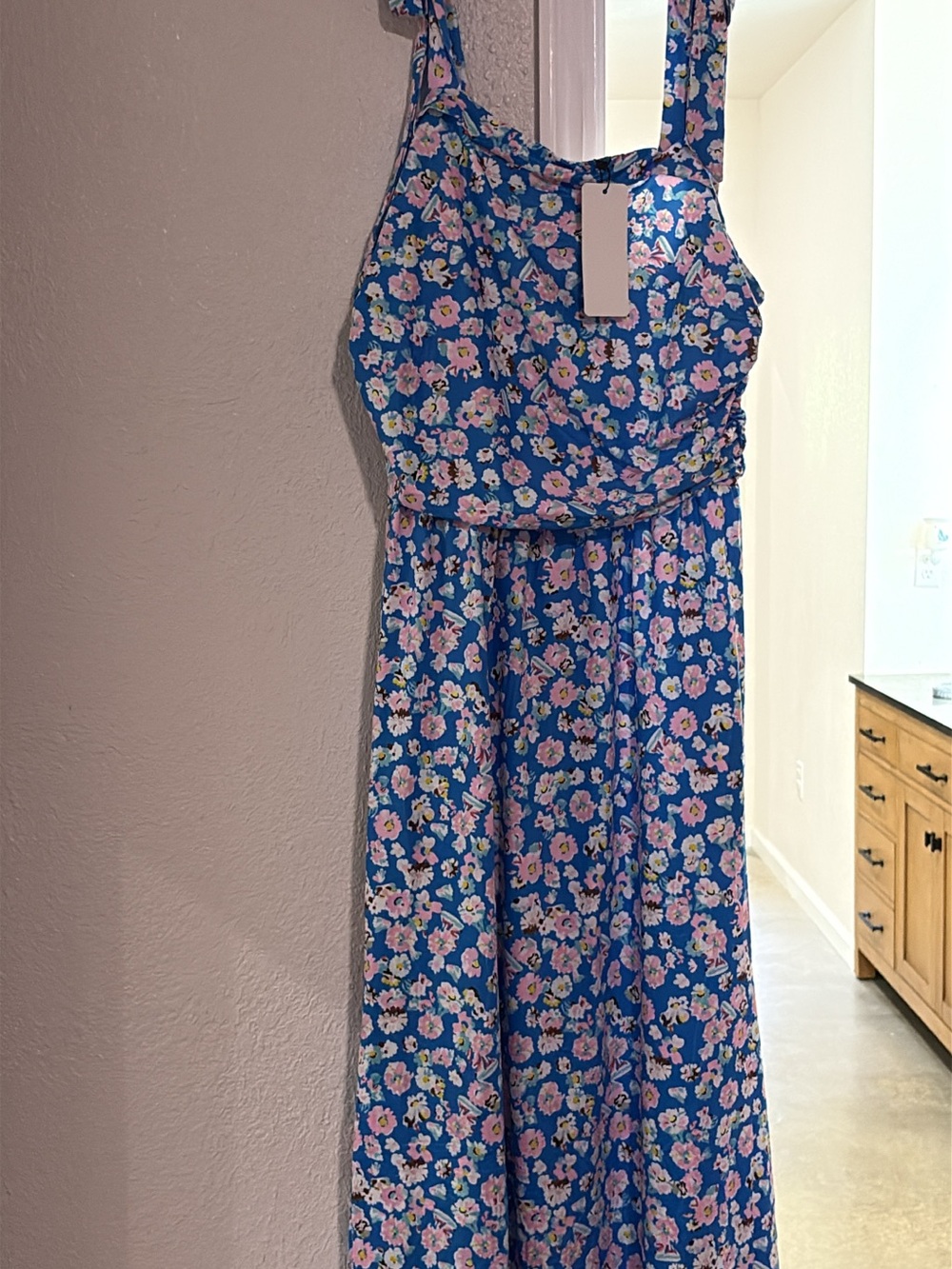 Blue Floral Sundress with Pink & White Blooms